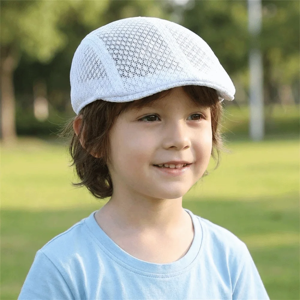 

Fashion Solid Color Mesh Beret Korean Style Hollow Children Forward Cap Sunscreen Breathable Sun Hat Boy