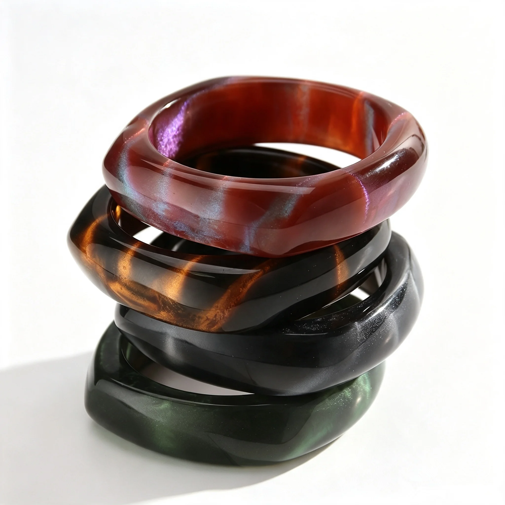 Retro Resin Iridescent Chunky Square Cuff Bangles New Acrylic Geometric Wide Bangle Bangles for Women Autumn Winter Jewelry Gift