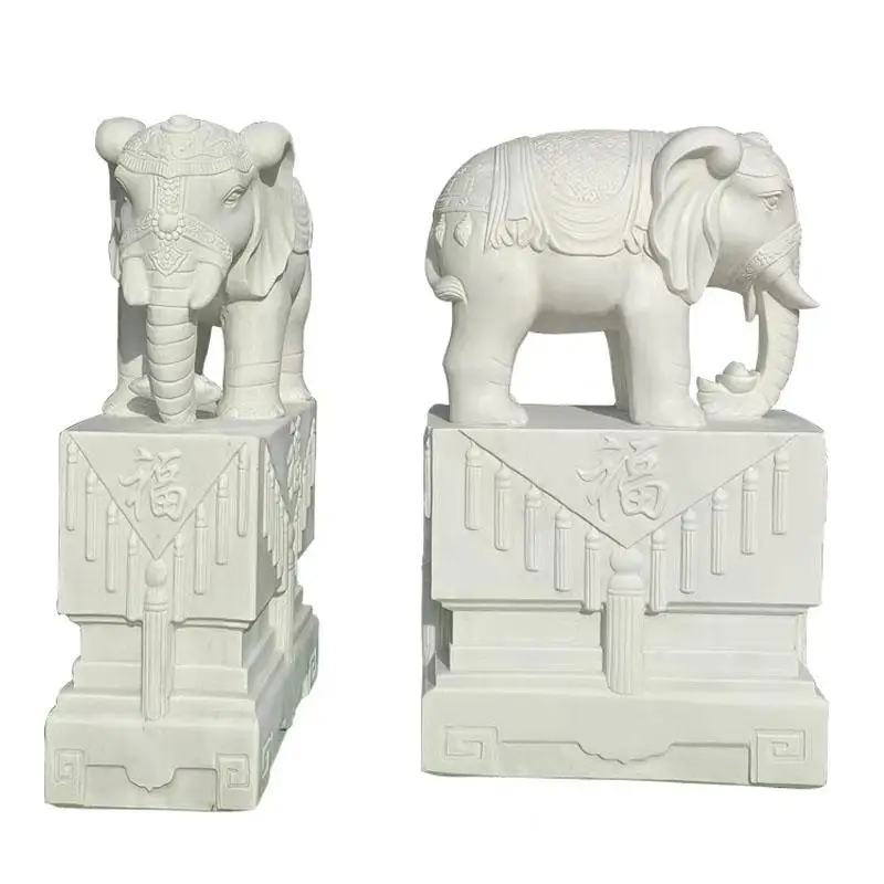 

Stone carving door pier holding drum stone, a pair of natural marble courtyard entrance ornaments