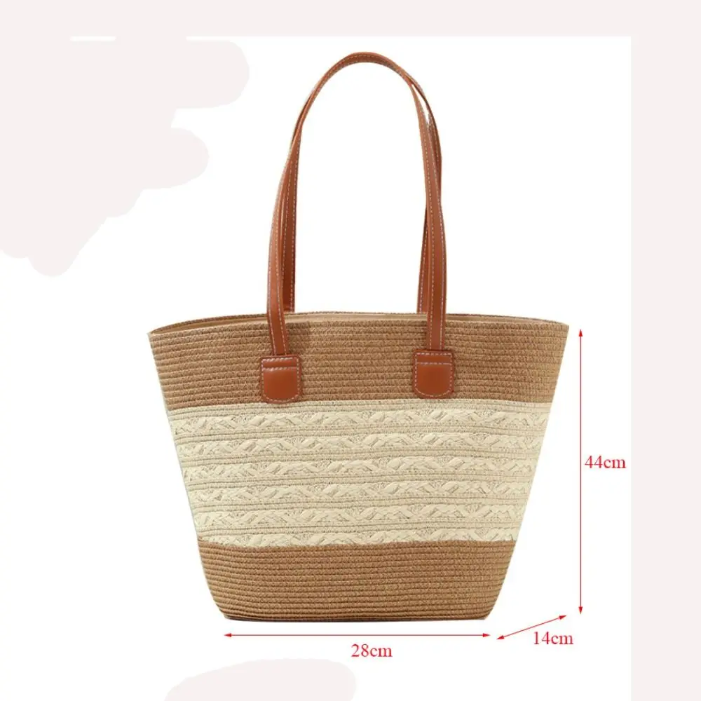 Fashion Straw Woven Totes Bag Stripe Square Woven Shoulder Bag Large Capacity Underarm Bag Vacation Beach Bag