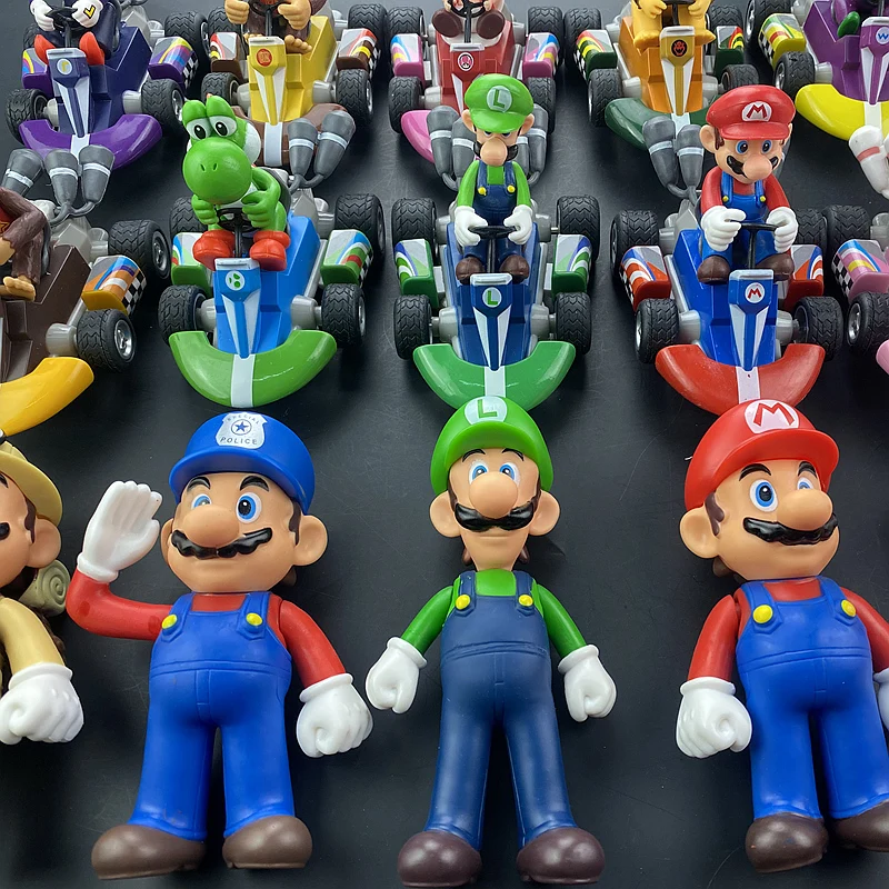 Super Mario Bros Karting Luigi Bowser Princess Peach Yoshi Toad Action Figure Toys Pull Back Car Anime Game Doll Gifts for Kids