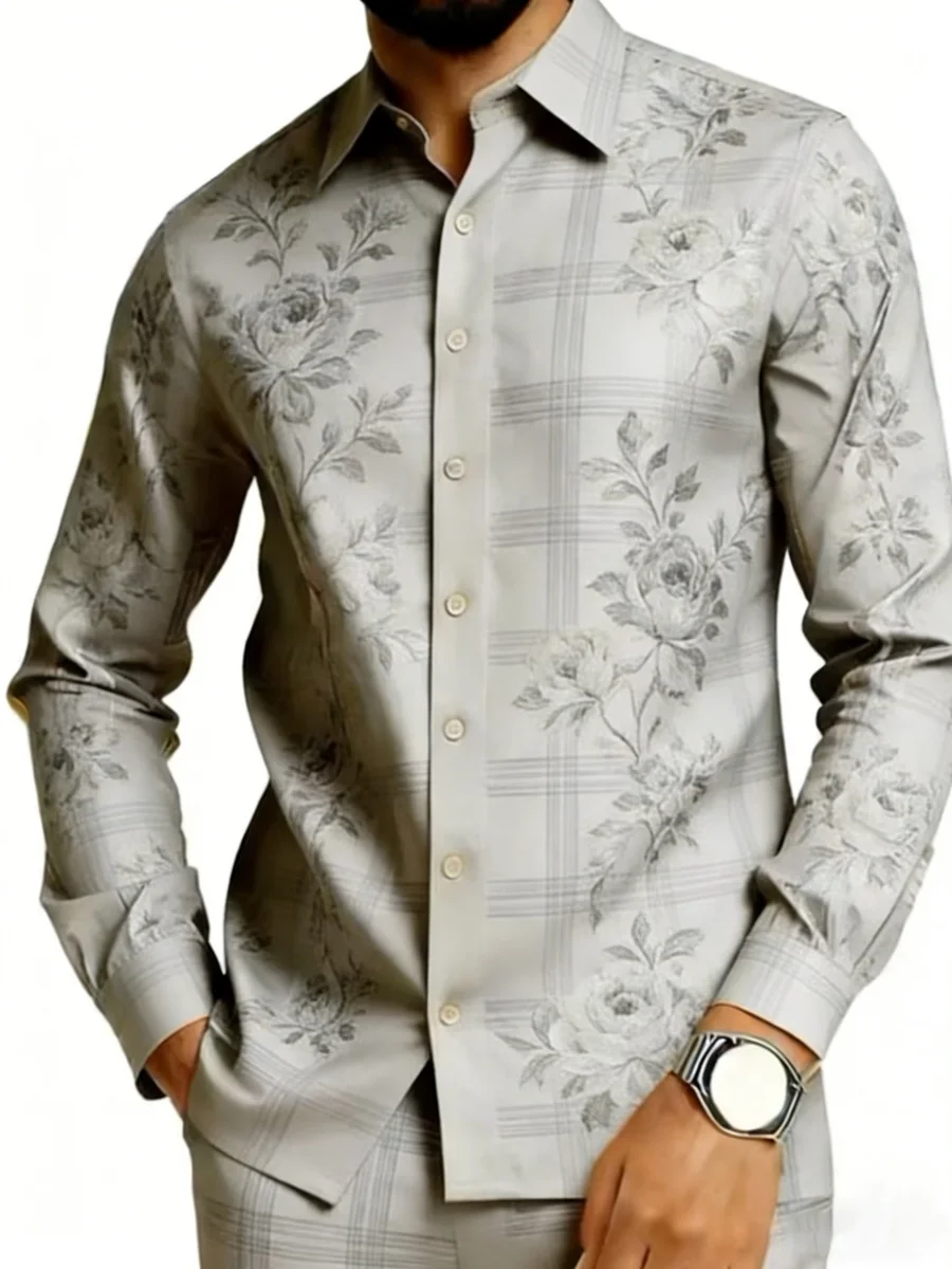 

New men's long-sleeved art print shirt, casual everyday social shirt, comfortable fabric, fast shipping.