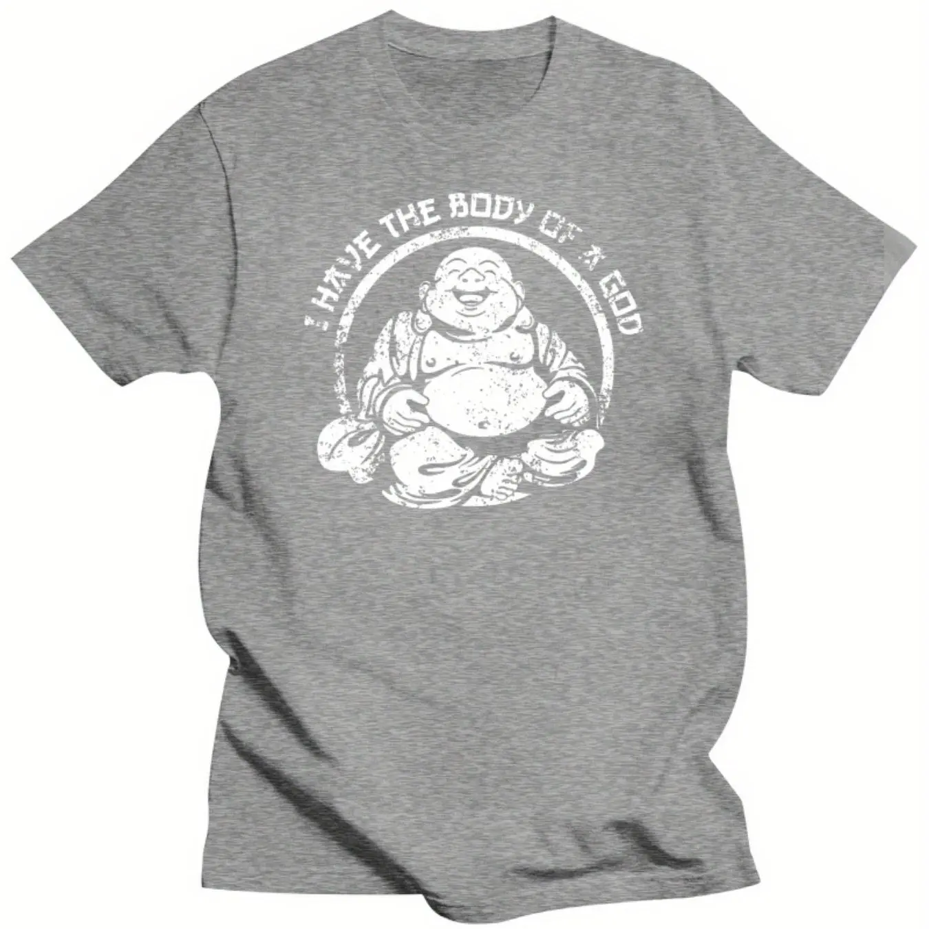 Men's Funny Buddha I Have The Body of A God T-Shirt Chubby Pride Graphic Tee Black with White Lettering Soft Breathable Cotton