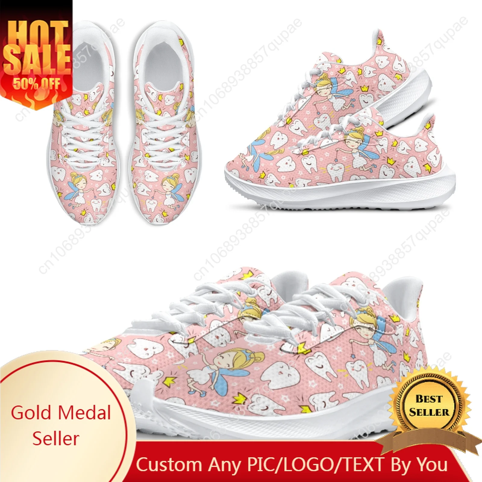 

Pink Cartoon Nursing Shoes Tooth Girl Boy Running Shoes Comfortable Breathable High Quality Height-increasing Shoe Custom Shoe