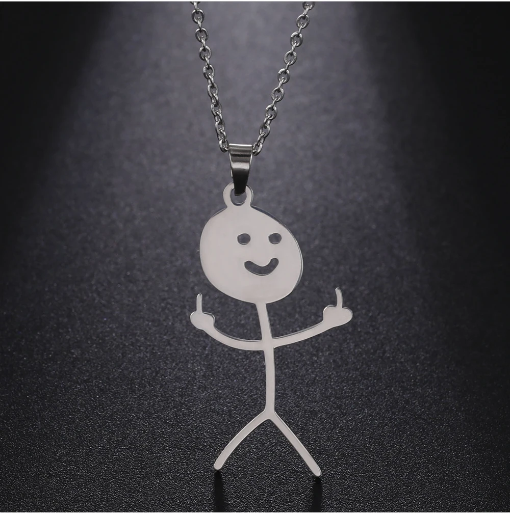 COOLTIME Stickman Anhänger Halskette für Männer Frauen Edelstahl Mittelfinger Geste Kette Halskette Schmuck Geschenk – Detail 11