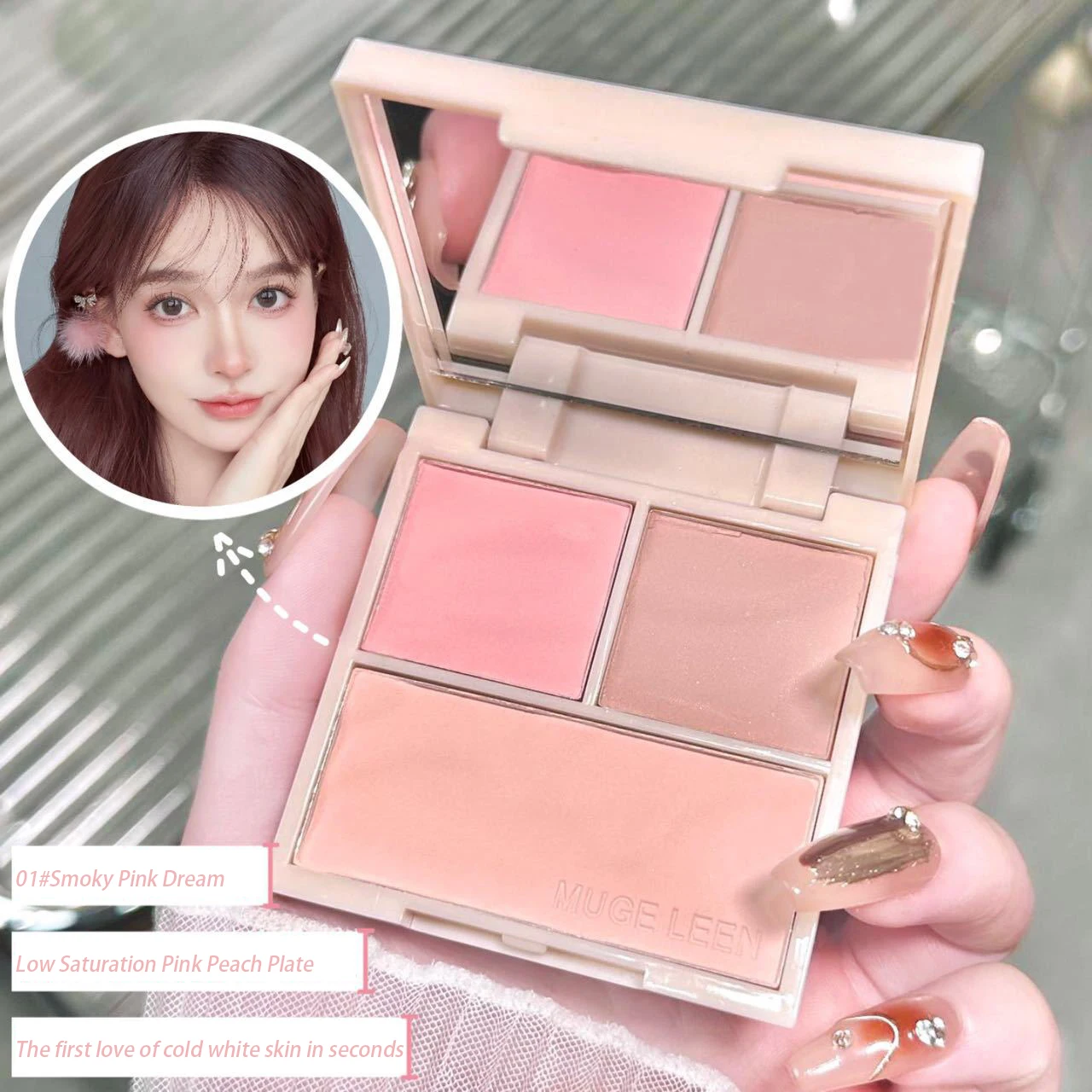 Matte Peach Pink Blush 3 Colors Contour Palette Cute Makeup Cheek Korean Rouge Contouring and Highlighter Tint Tools Cosmetics