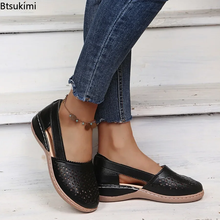 New Women's Sandals Summer Handmade Ladies Shoes Leather Breathable Sandals Women Flats Retro Style Cusomized Support Slipper