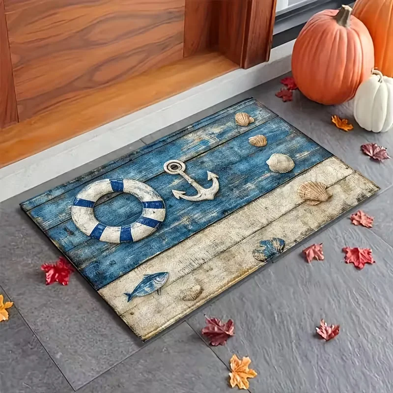 1pc Ocean Starfish Seashell Welcome Doormat Starfish Shells Rope Accent Mat Soft Mat for Entryway Kitchen Bathroom Livin Decor