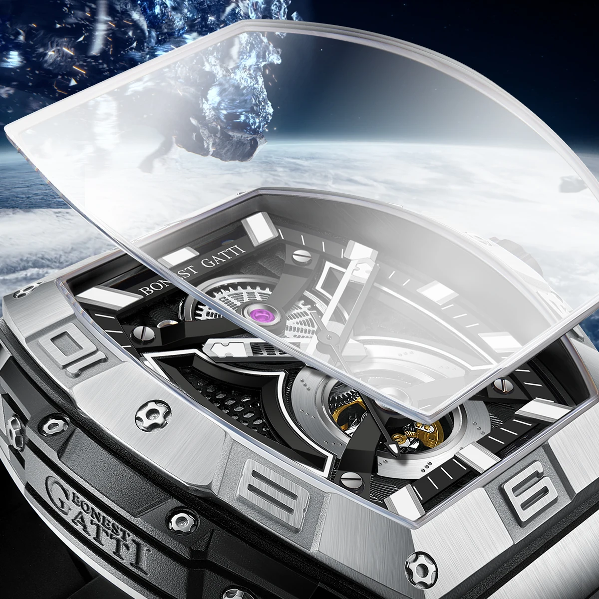 BONEST GATTI Germany Watch Phantom Speed Men's Mechanical Watch Tonneau-shaped Automatic Wristwatch Waterproof Diving Watches