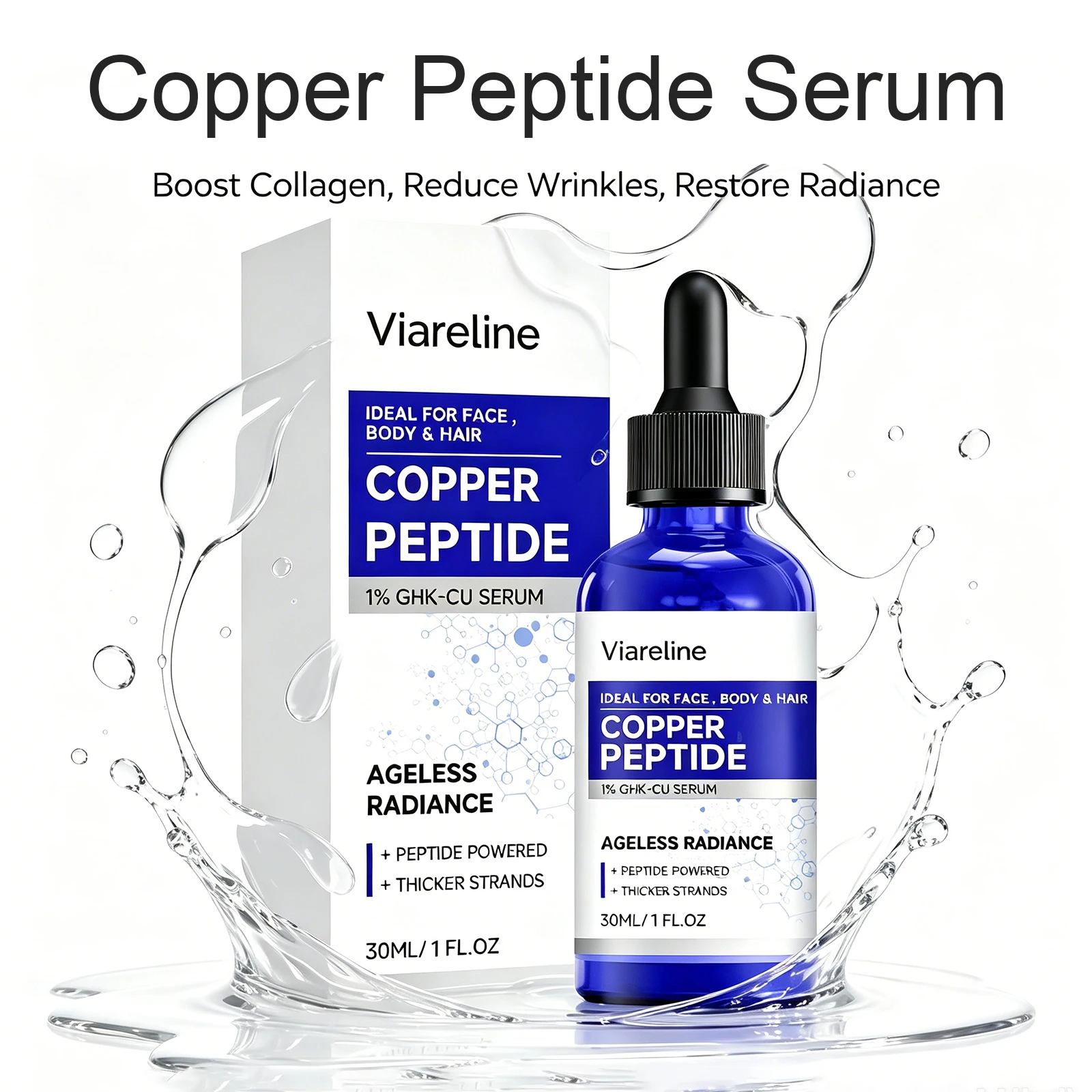 Suero de Péptidos de Cobre 1% GHK Cu Hidratante para Rostro, Cuerpo y Cuero Cabelludo, Reduce Líneas Finas, Unifica el Tono de Piel, Iluminador, Fórmula Suave, Cuidado Diario, 30ml