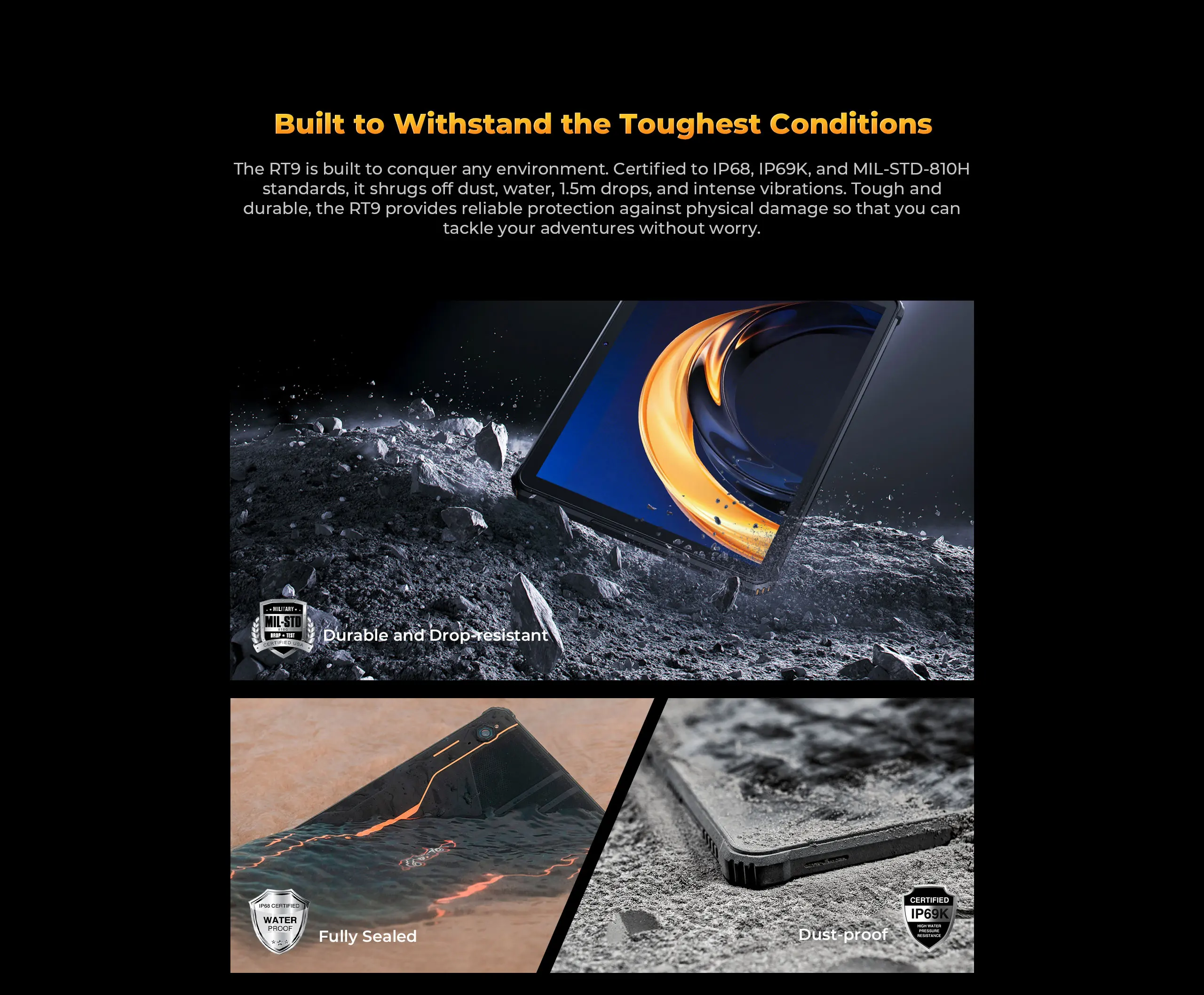 Oukitel RT9 10.1" HD Display Rugged Tablet 11000mAh Battery 24GB RAM 256GB ROM Rugged Table Android 14.0 Tablet PC
