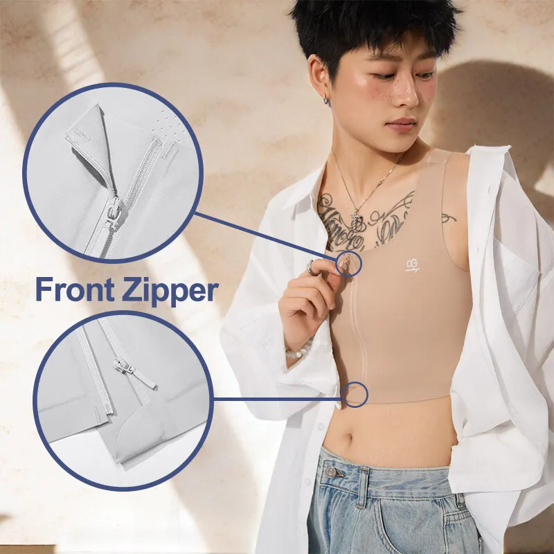 Chest Binder Front Zipper Binder Chest Sprorts Flatten Binder Seamless Chest Binder Breathable Cool Feeling