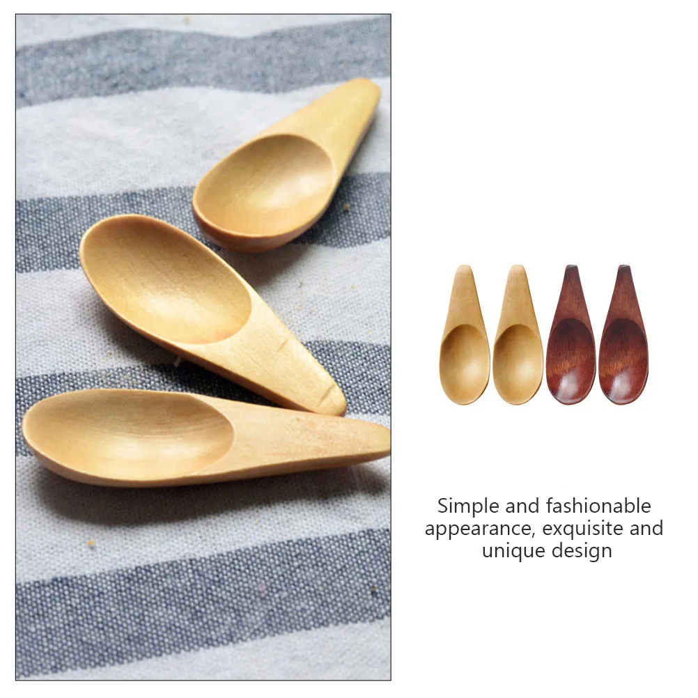 4Pcs Household Wooden Small Spoons Creative Tea-Leaf Scoops Fine Workmanship Round Design Smooth Edges for Milk Powder Coffee