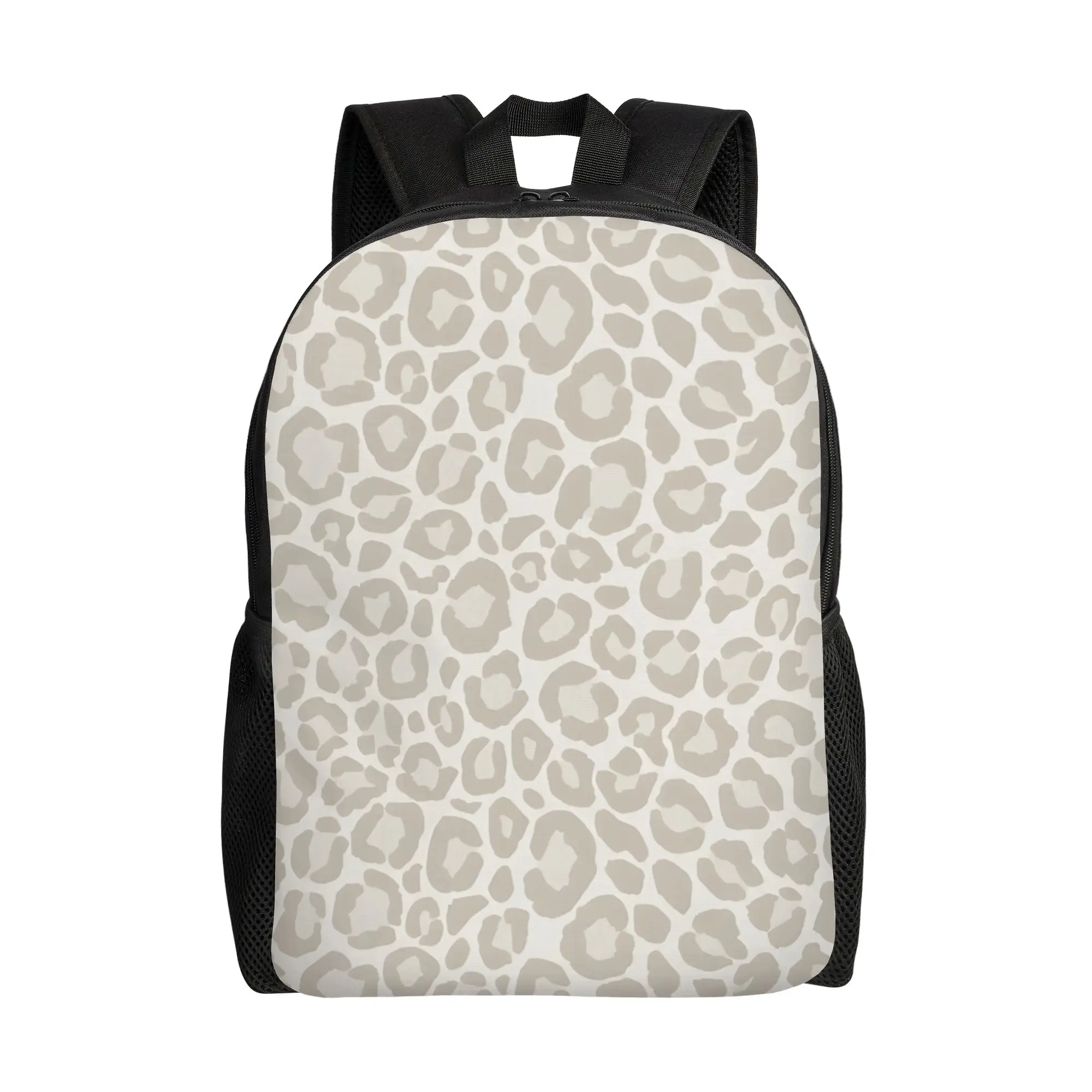 Back to school season Leopard Pattern In Cream And Beige Palette Bookbag Leopard Print Male Lady Adjustable Strap Backpack