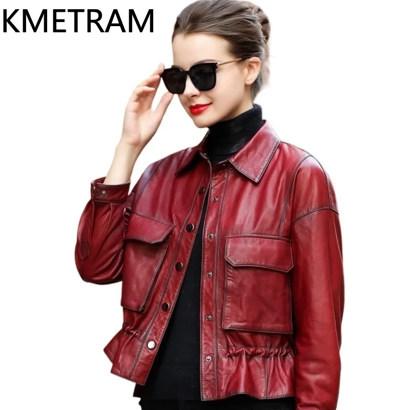 100% echte schapenvacht jas vrouw hoge kwaliteit korte lederen jassen vrouwen nieuw in outwears herfst kleding 2025 chaquetas