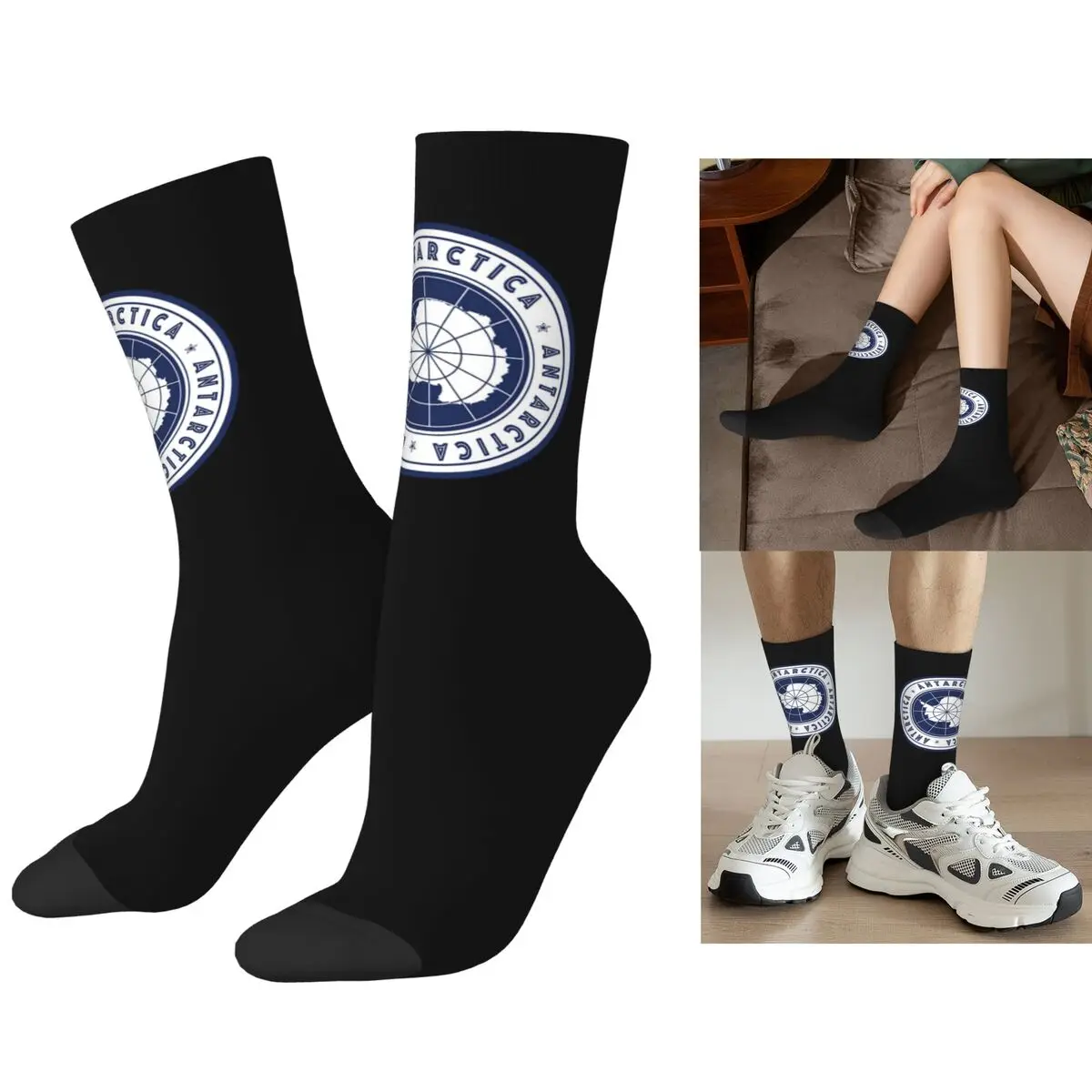 

Round Antarctica Flag Design - Blue Socks Harajuku High Quality Stockings All Season Long Socks Accessories for Unisex Gifts