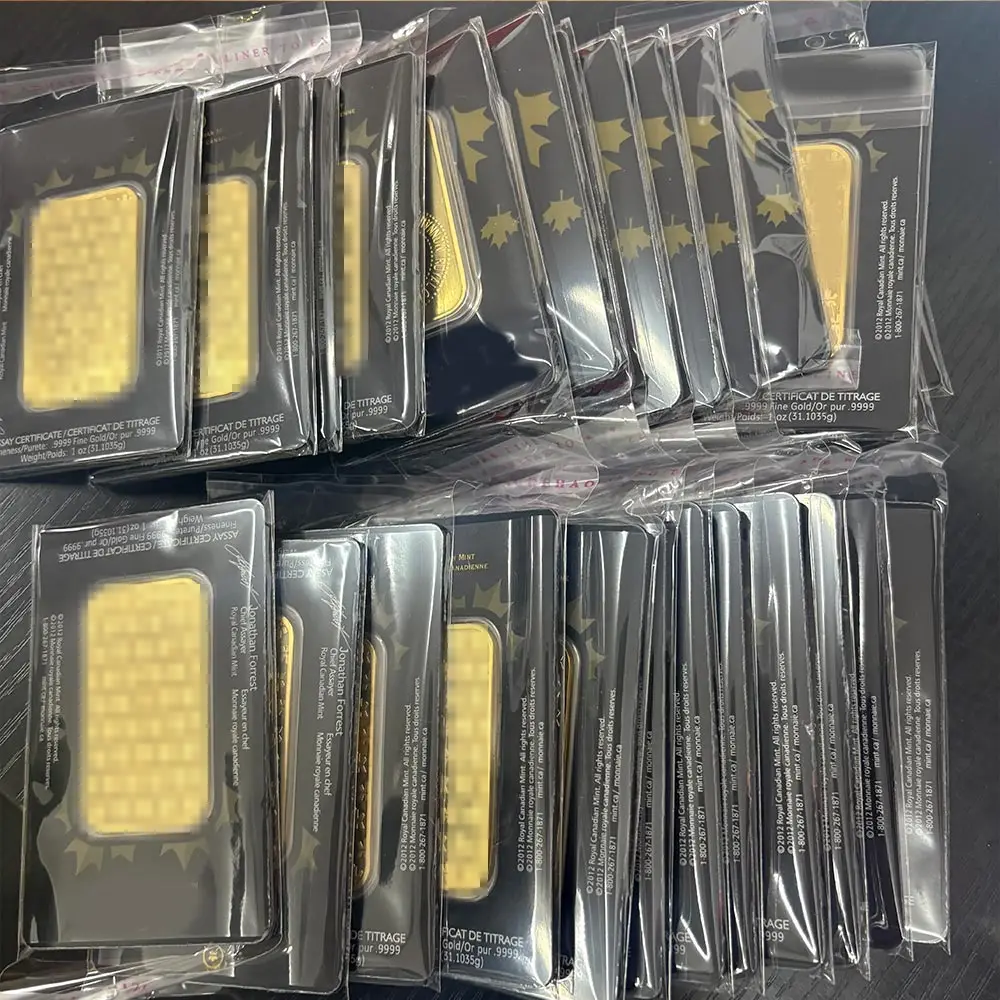 High Quality Gold plated Bar Brass Bullion Bar Non-Magnetic Maple Leaf etc. Metal Ingot Metal Crafts Different Serial Number