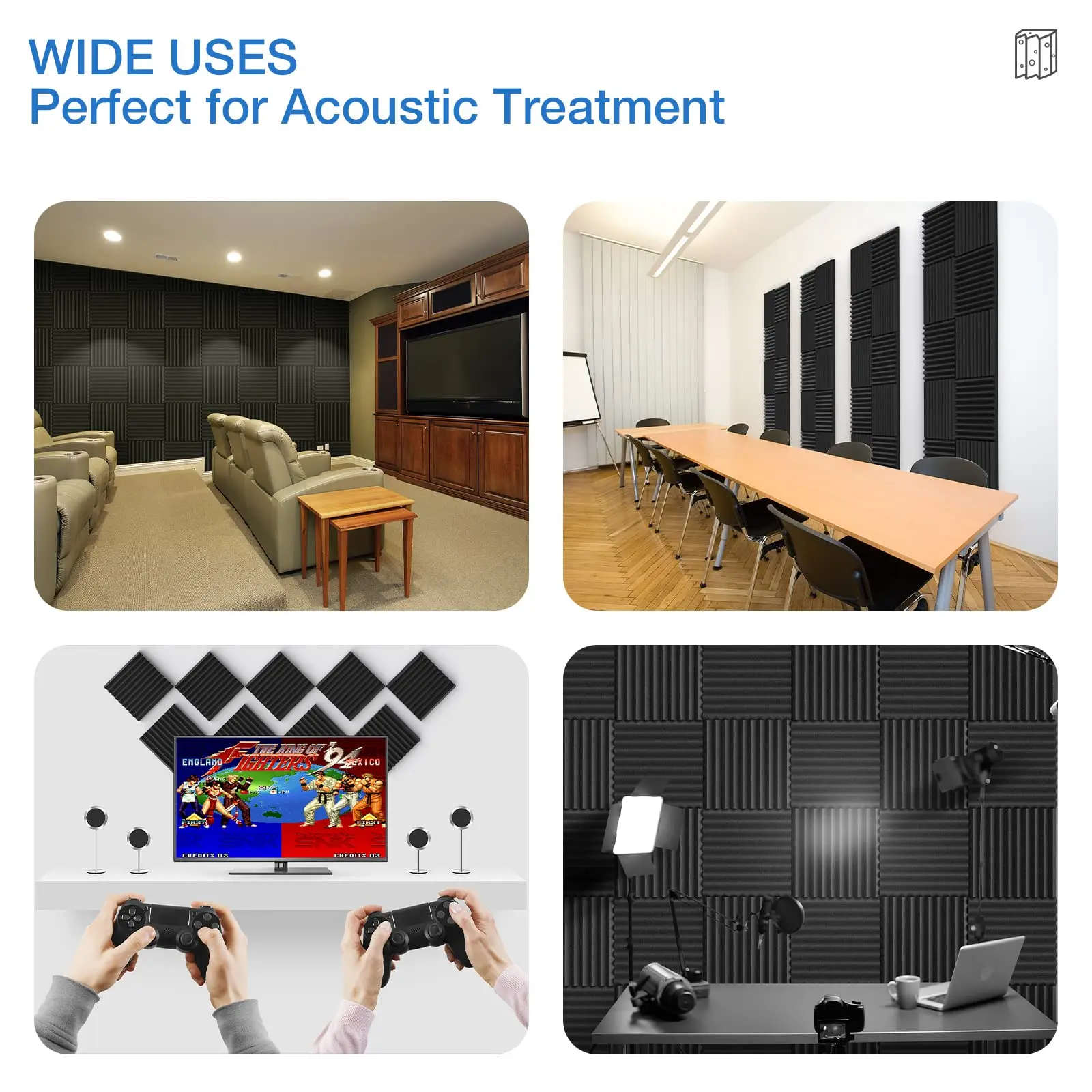 12 Pack Acoustic Panels Self-Adhesive, 1X12X12 Inchs Soundproof Wall Panels Quick-Recovery Sound Proof Foam Panels High Density image 5