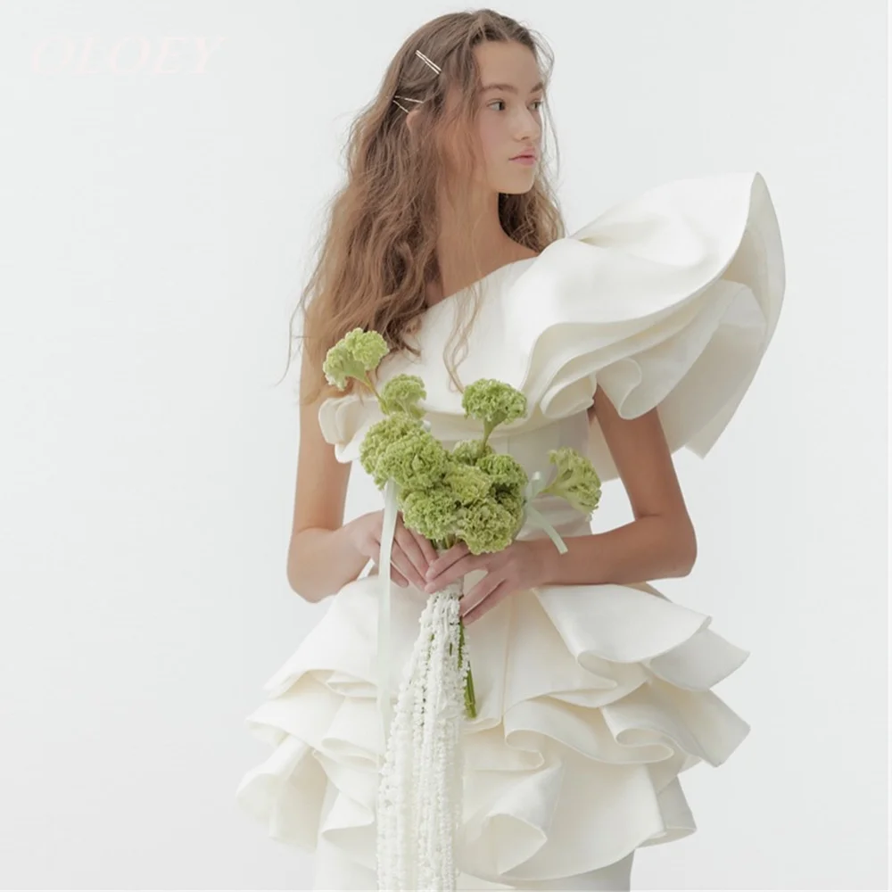 OLOEY Modern Short Mermaid Wedding Dresses Pleats Mikado One Shoulder Mini Bridal Gown Customized Puffy Robe De Mariage