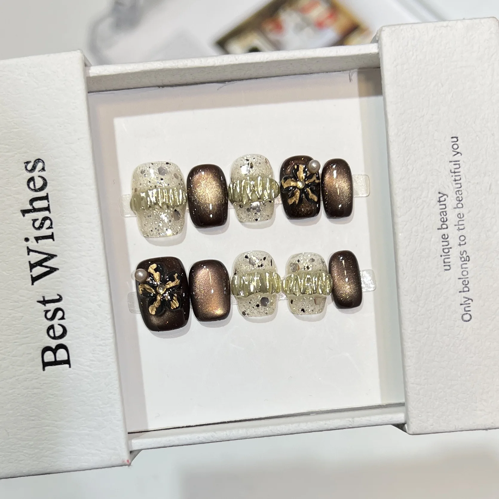 10 Uds. De cuentas de cristal bonitas, ojo de gato, prensa corta en Nail Art, espejo mágico en polvo, diamante de circón, uñas postizas hechas a mano