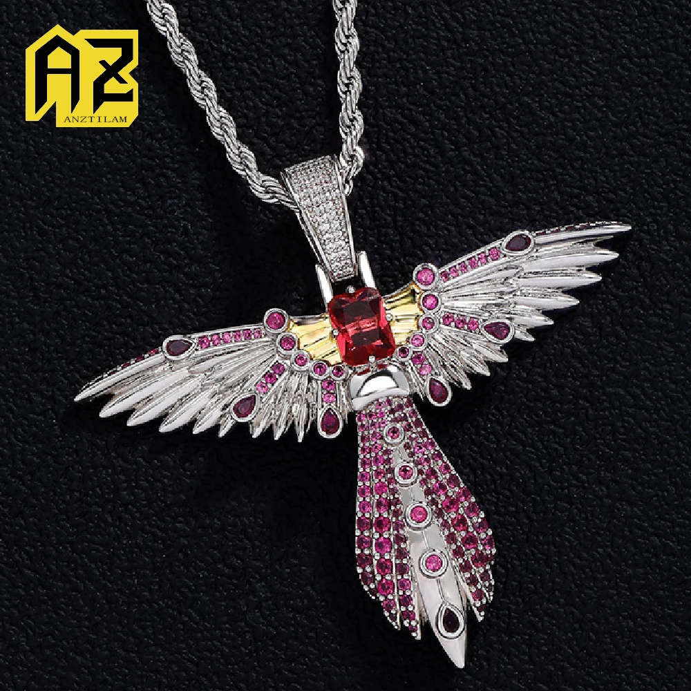 

Anztilam Iced Out Cross Wing Pendant Necklace with Long Link Chain for Women Men Brass Zircon Hip Hop Jewelry Free Shipping
