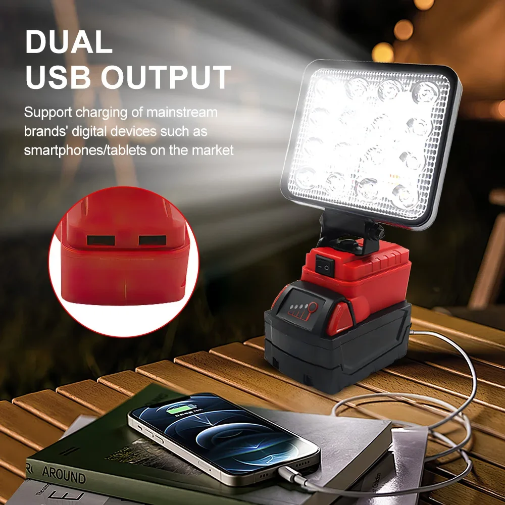 

Беспроводной светодиодный рабочий фонарь 4 дюйма для аккумулятора Milwaukee 18V Li-ion с USB-портом, уличный фонарь-прожектор для кемпинга и аварийного освещения