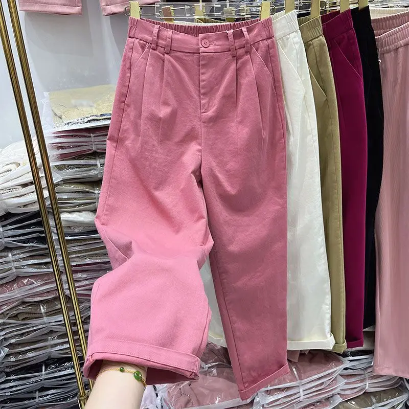 

2023 New Arrival Summer Korean Style Women All-matched Ankle-length Pants Casual Loose Elastic Waist Harem Pants D215