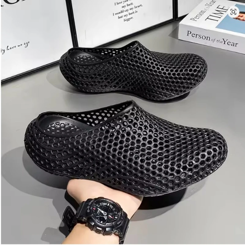 

Men's Summer New Outdoor Wear 3D Print Slippers Headed Couple Hole Hole Shoes Trendy Beach Sandals Comfortable Anti-pressure
