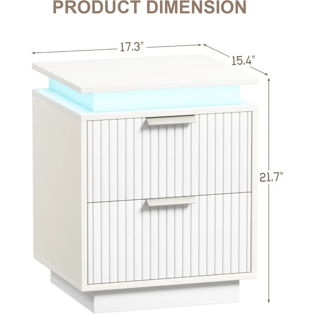 Nightstand with LED Light, Set of 2 Night Stand with Drawers, Bedside Table, Modern End Side Table for Bedroom