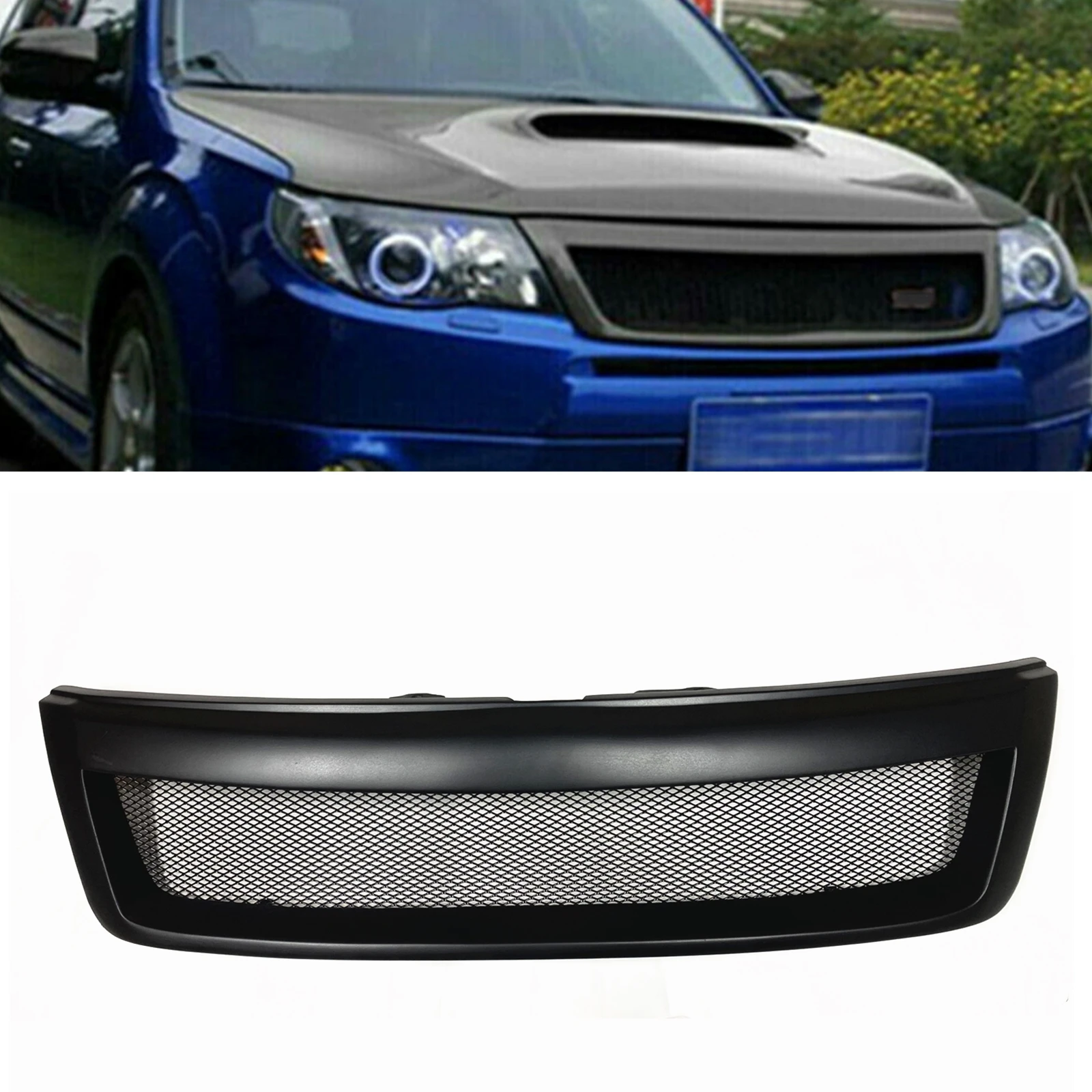 

Grille Front Grill For Subaru Forester 2009 2011 2012 2013 Fiberglass/Carbon Fiber Honeycomb Style Upper Bumper Hood Mesh Grid