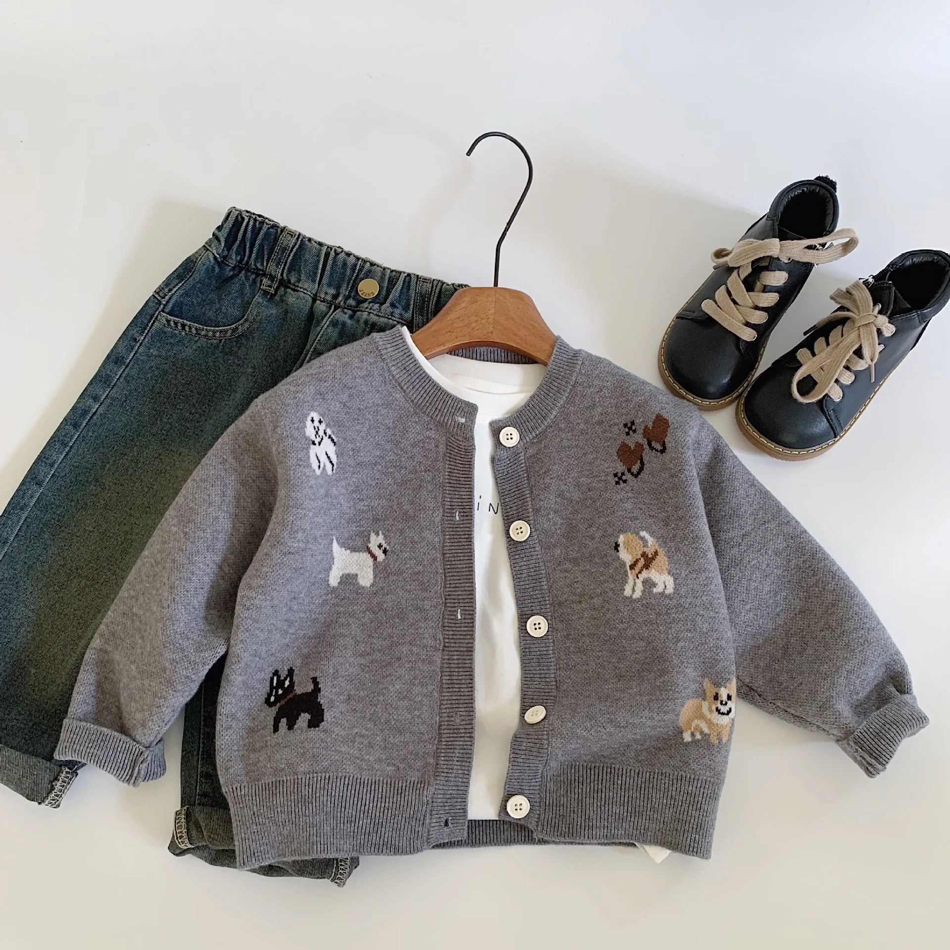 Children Clothes Kids Casual Sweater 2024 Autumn New Cartoon Print Single-breasted Cardigan Boy Fashionable Knitting Coat Tide