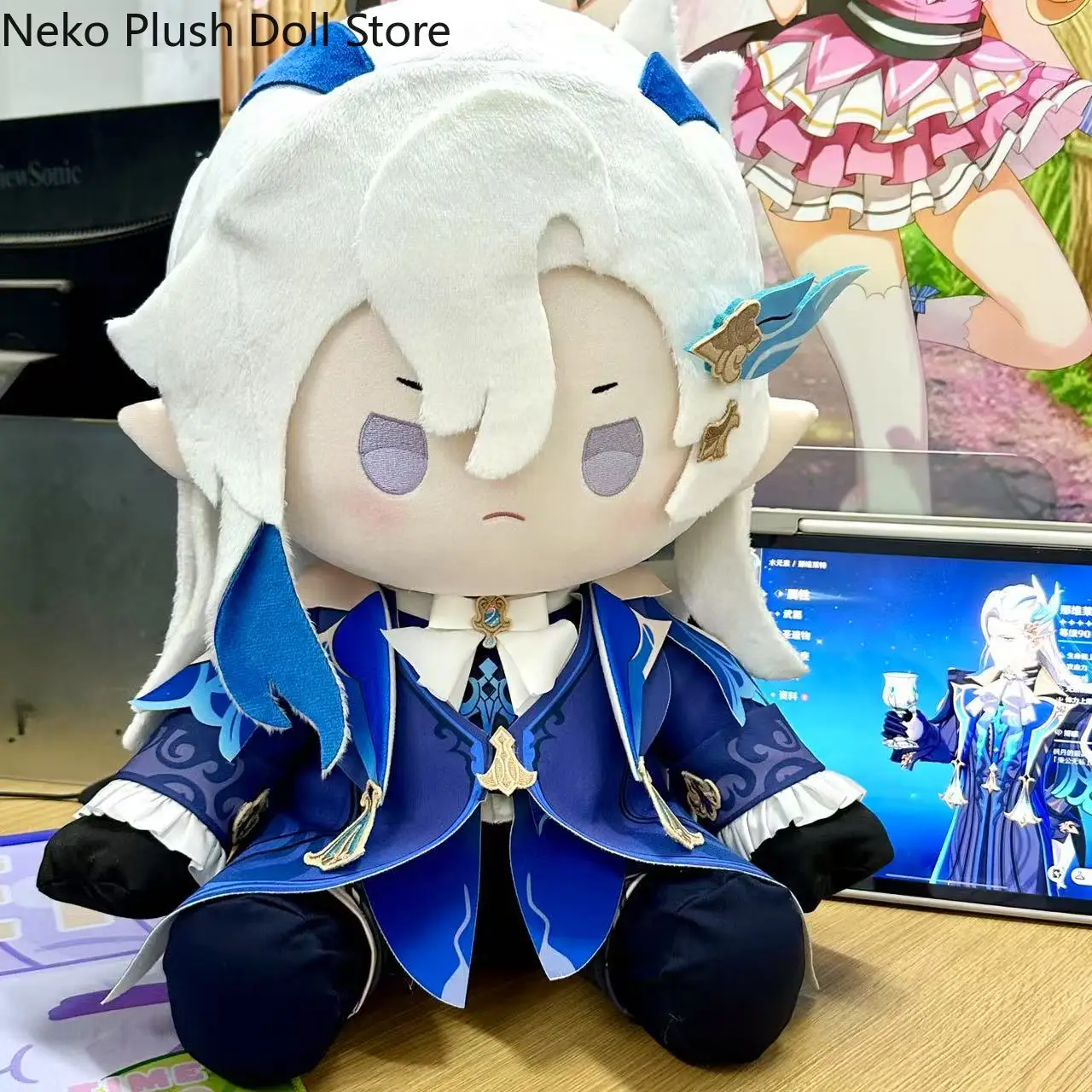 

Genshin Impact Neuvillette Anime Attribute Cosplay Cartoon Kawaii Cotton Doll Body Pillow Plush Toys Dress up Xmas Gift 40CM