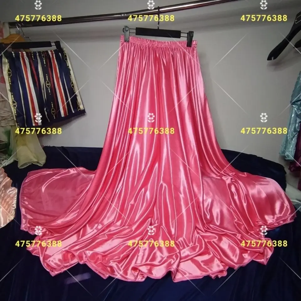 110cm Length Satin Silk Long Skirt Sexy Women High Waist Yoga Sleeping Loose Bottoms