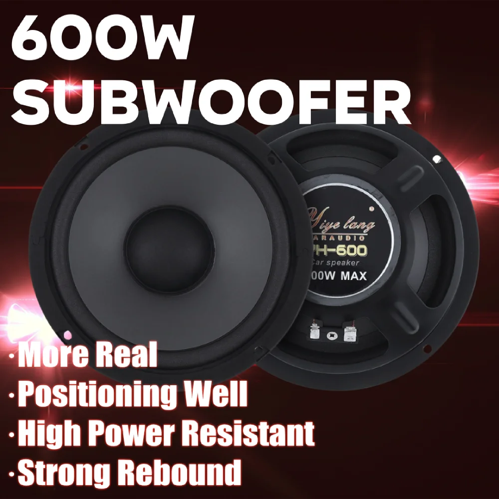 Car Audio Speaker 6 Inch 600W 2-Way Full Range Frequency Automotive Audio Loudspeaker Heavy Mid-bass Ultra-thin Modified Speaker