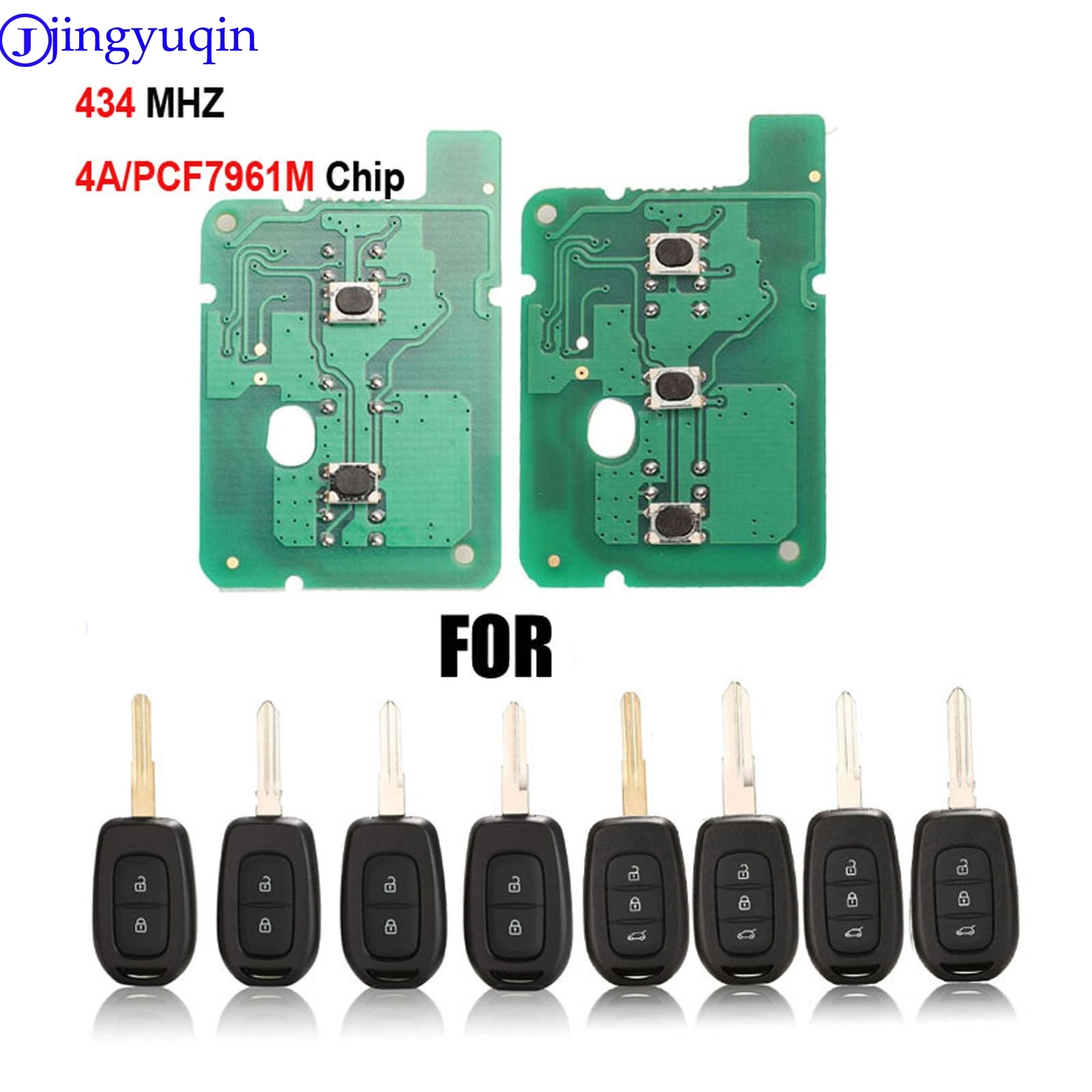 

jingyuqin 10ps Remote Key 2/3 Button 434MHZ With 4A PCF7961M Chip For Renault Sandero Dacia Logan