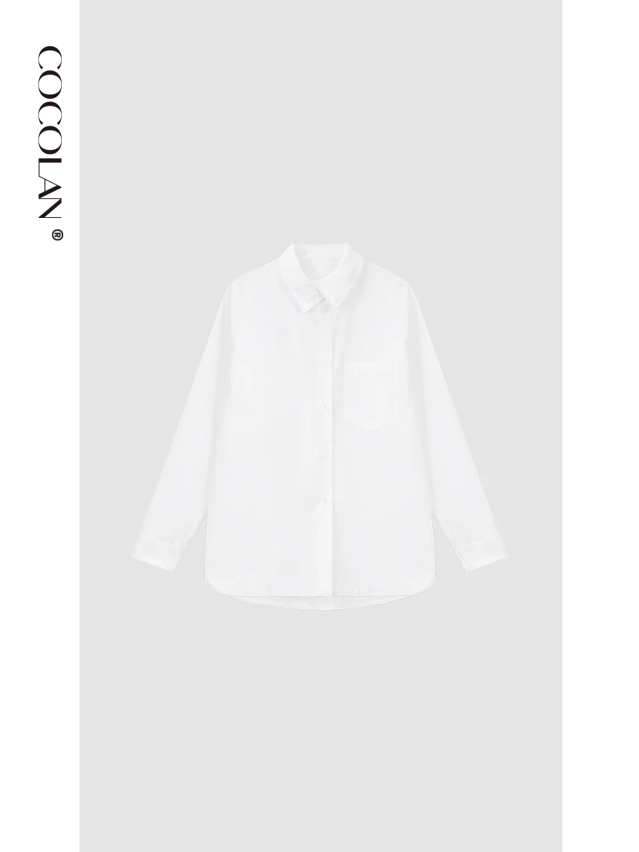 

Женская хлопковая рубашка COCOLAN, 100% хлопок, весна 2026, стиль Cleanfit, свободный крой, длинный рукав, белый цвет, повседневный деловой топ для женщин
