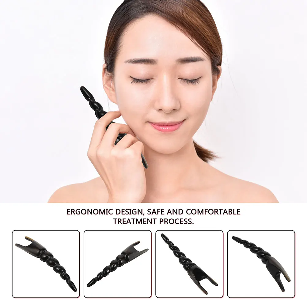 

2pcs Portable Ox Horn Massage Stick Face Skin Care Acupressure Rod Scraping Tool Facial Massager Salon Use Black