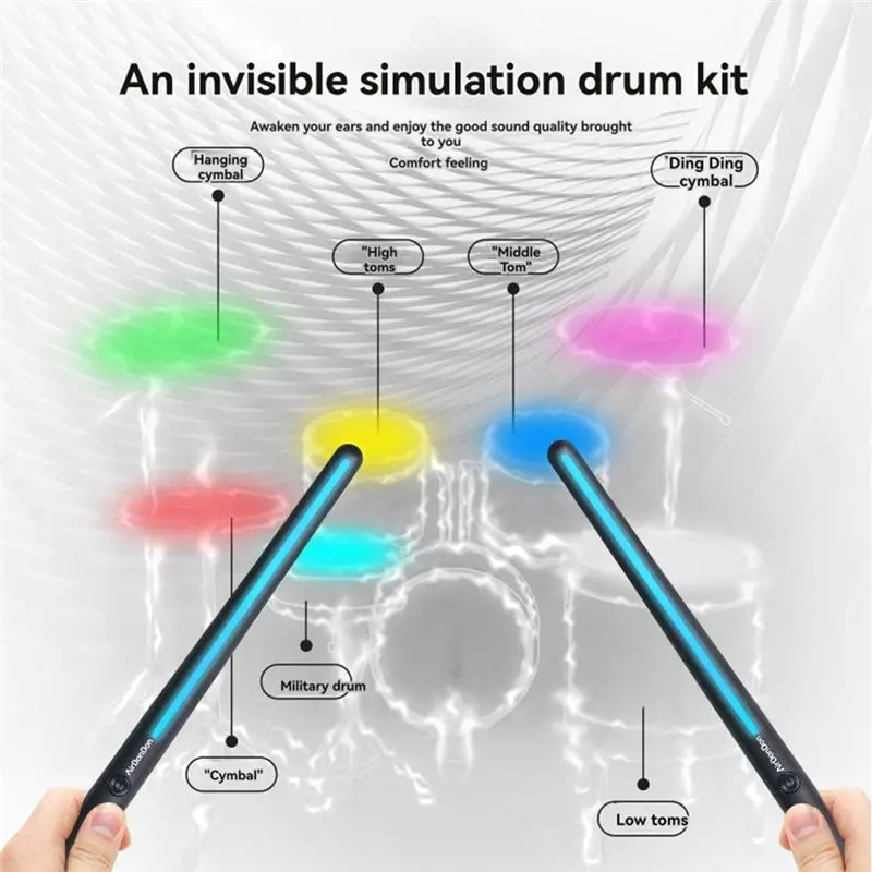 ABLB-Electronic Drum Set Bluetooth Virtual Electronic Drum Set Realistic Effect For Beginners And Professional Players