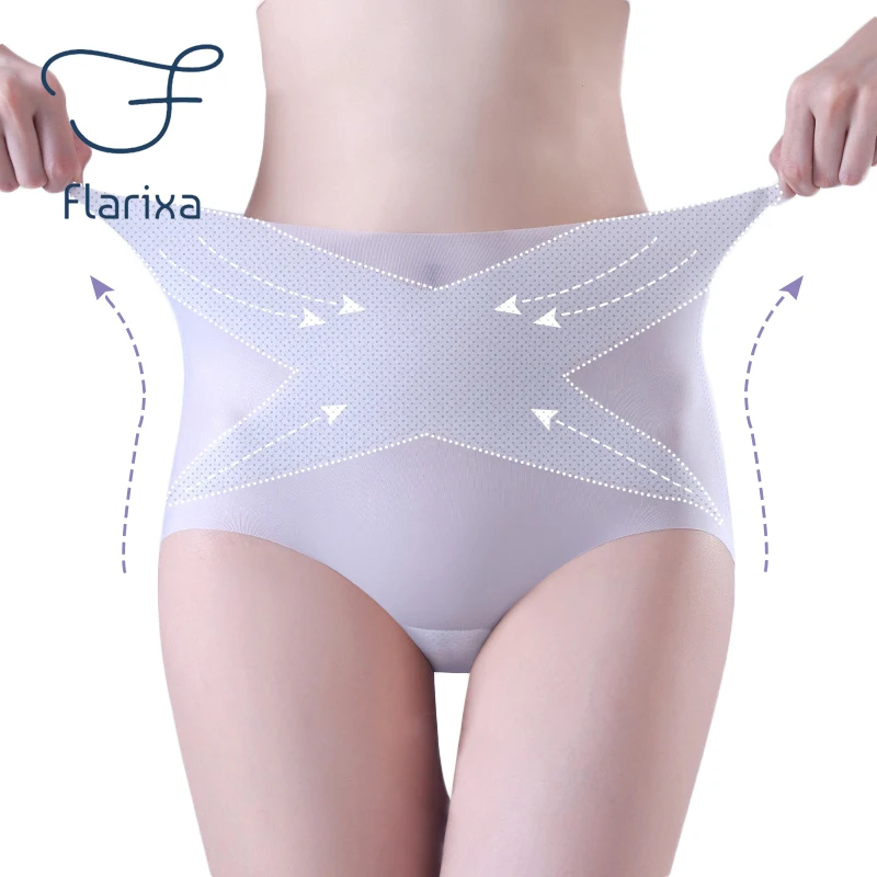 Flarixa New Ultra Thin High Waist Underwear Ice Silk Cross Tummy Control Panties Women\'s Seamless Briefs Breathable Lingerie