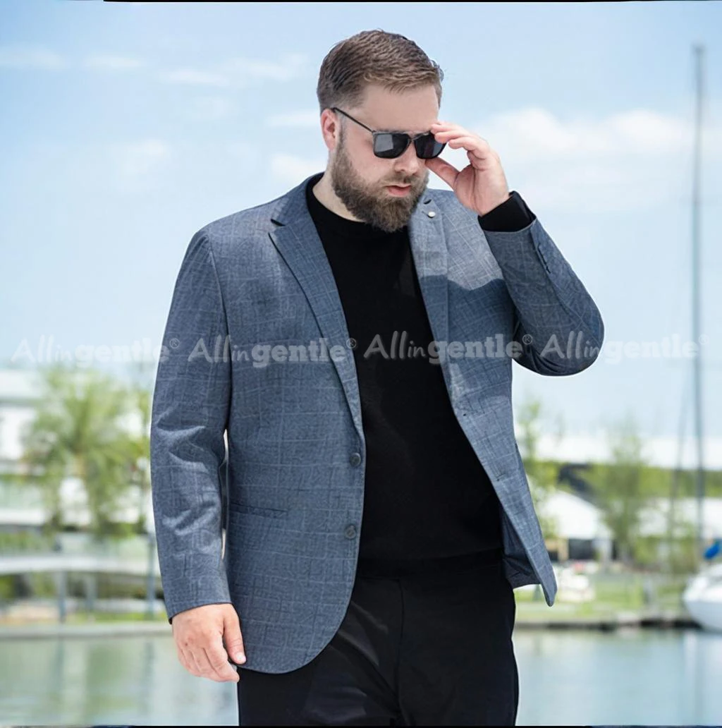 Big and Tall Suits Jackets for Men Elegant Plaid Blazer Business Casual Notched Single-Breasted Slim Fit Jackets for Office
