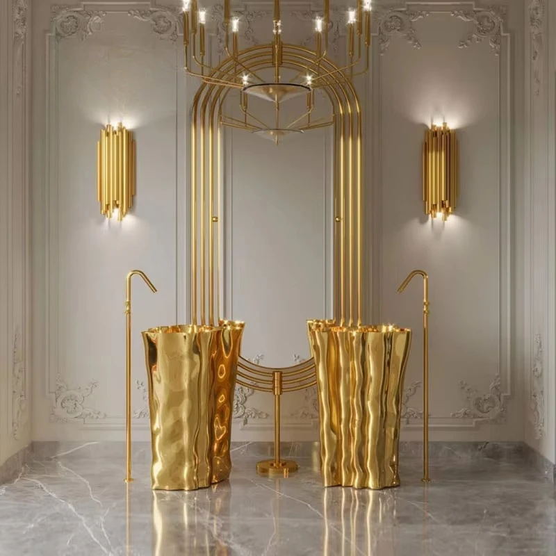 Villa bathroom furniture custom independent luxury gold stainless steel washbasin bathroom sink