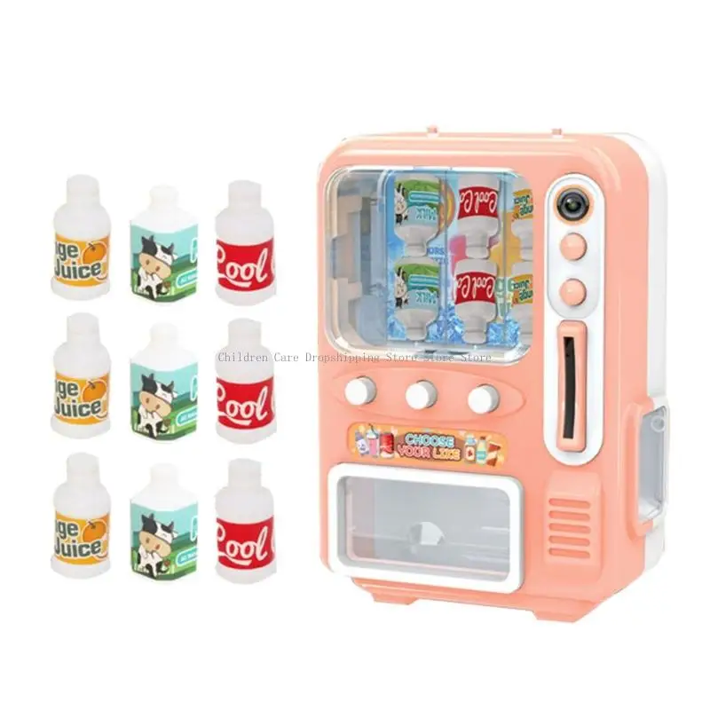 Childrens Pretend Play Vending Machine Set With 9 Drink Props And