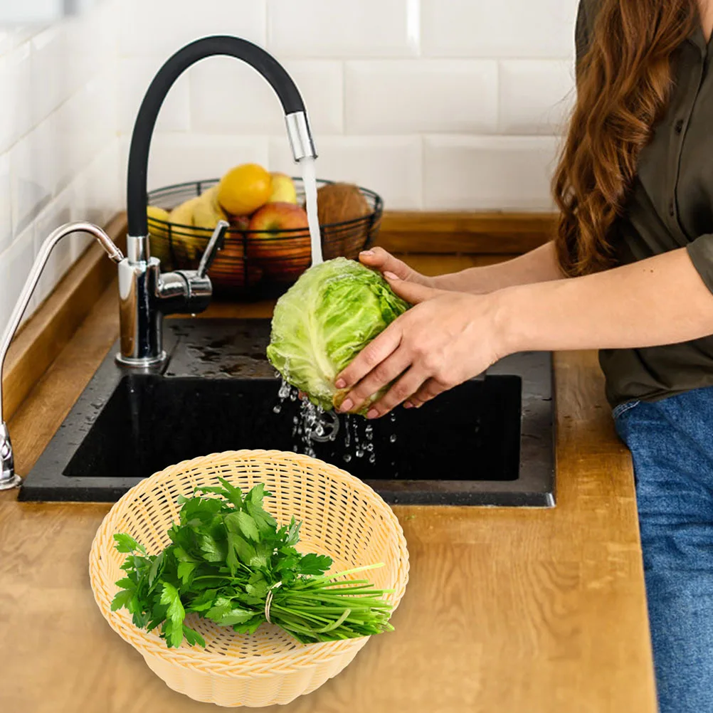 

2Pcs Handwoven Storage Basket Imitation Rattan Fruit Snack Basket Kitchen Food Holder Decorative Organizer Fruit Holder