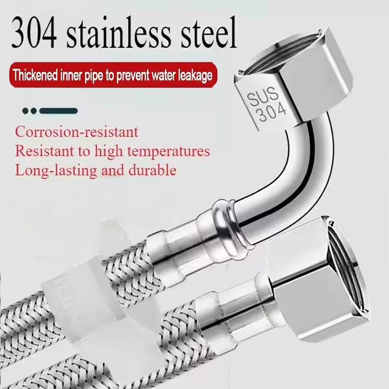 

Новый 30/40/60/100/150/200см 90 ° Изгибная впускная труба для унитаза, тканая трубка из нержавеющей стали 304, металлический взрывозащищенный шланг для холодной и горячей воды