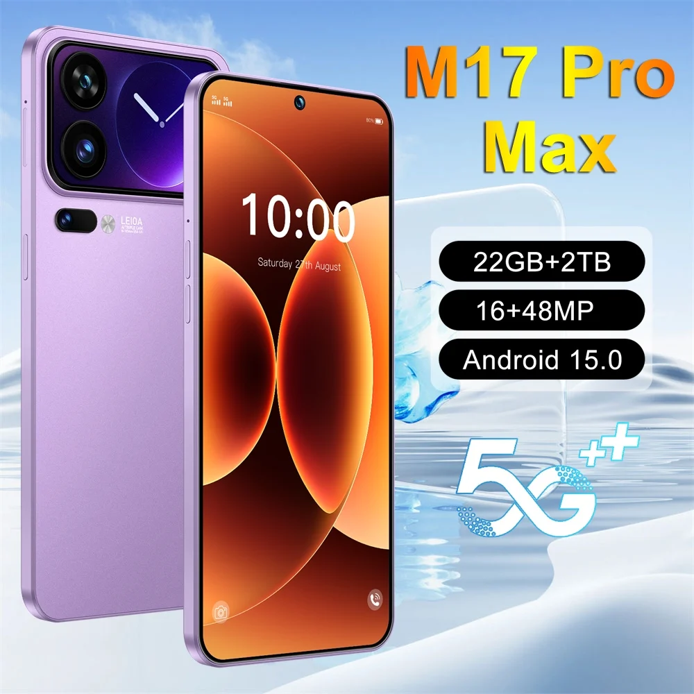 NUEVO Teléfono Inteligente 5G para M17 Pro Max, Teléfonos Móviles Inteligentes 22G+2TB, Teléfono Celular Económico Android Desbloqueado, 7.3HD, 7800mAh, Doble Tarjeta SIM
