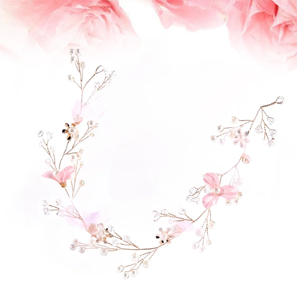 

Pink Cloth Flower Bridal Headband Pearl Beads Wedding Crystal Hair Accessories Party Jewelry Pearl Flower Headband
