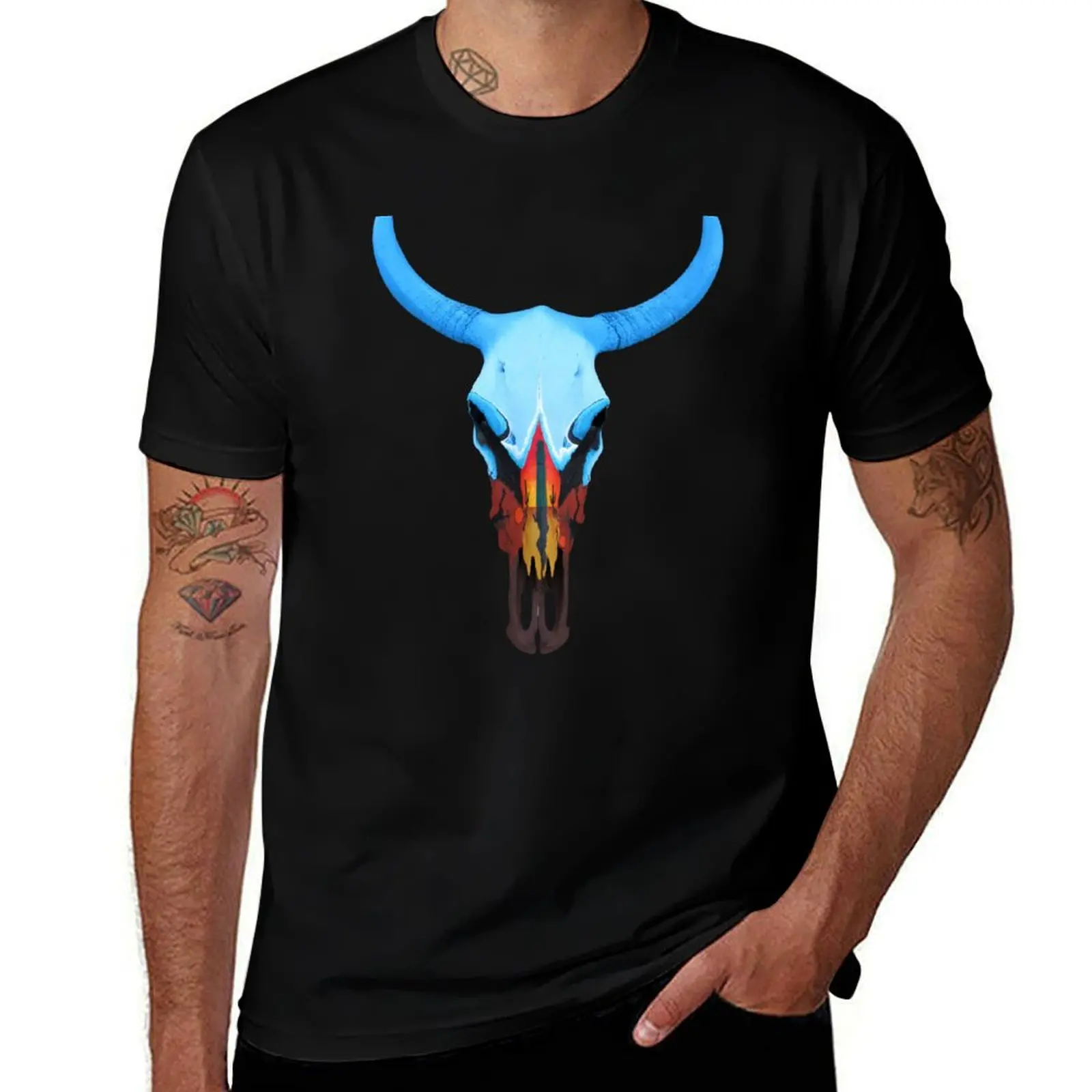 BAJA VIBES - Painted Bull Skull T-Shirt Breathable Travel T-Shirt