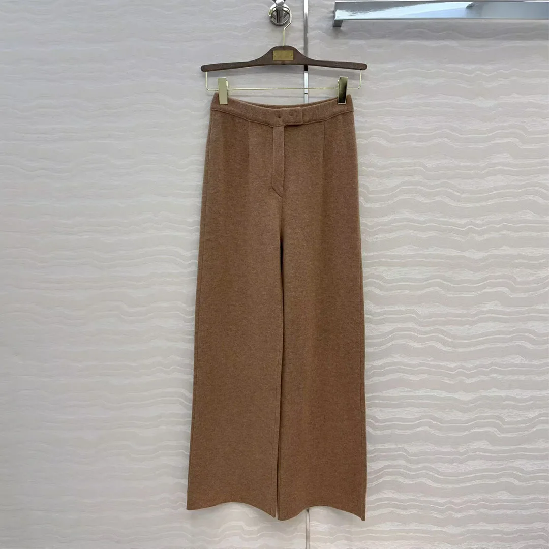 

Old Money Style Autumn Winter Loose Knitted Cashmere Wide Leg Pants Women Elastic High Waist Solid Color Casual Trousers
