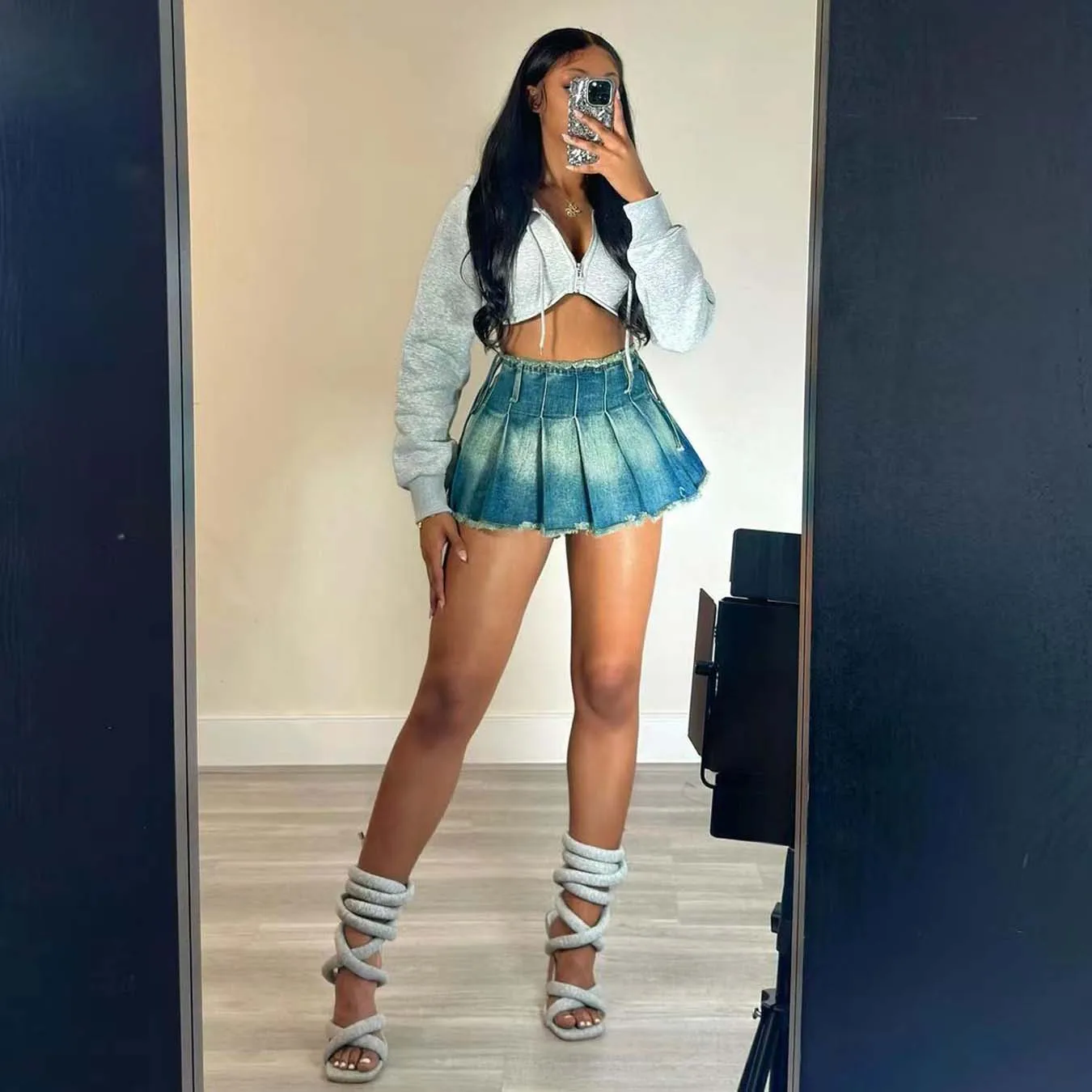 

Denim Tie Dye Pleated Dress Mini Skirt Cargo Jean Sexy Y2K Streetwear 2024 Women Summer Clothes High Waist Short Cute Skirts