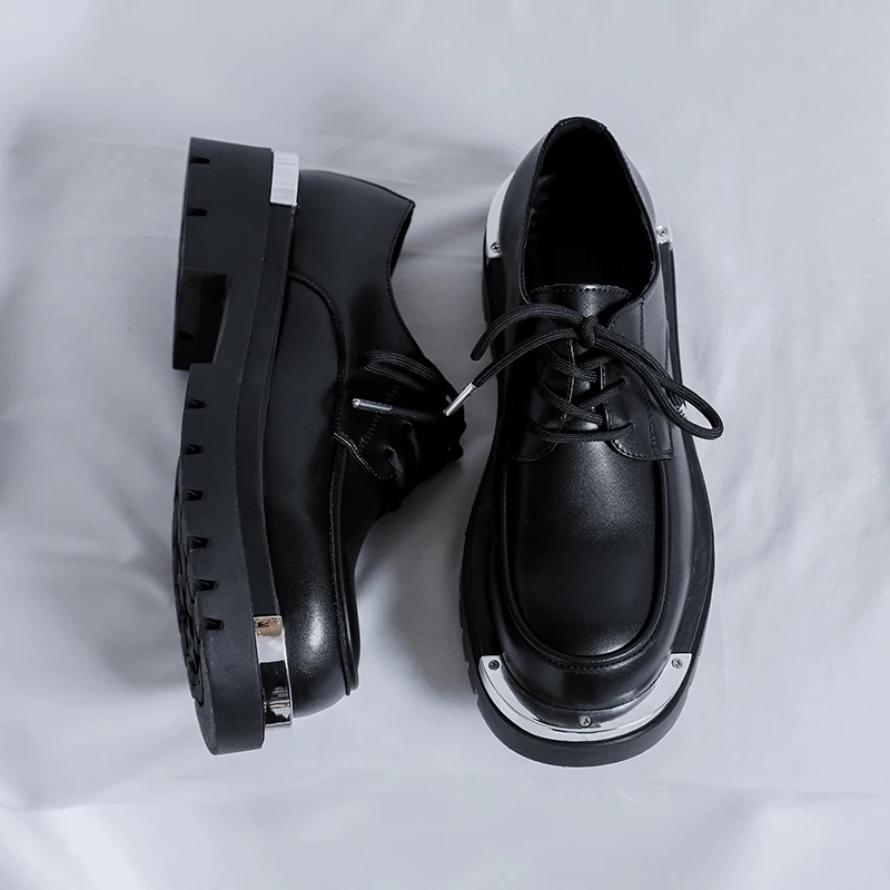 

New Men Spring Autumn Niche High-end Derby Shoes with Round Toe Metal Anti-collision Anti Slip Casual Commuting Shoes